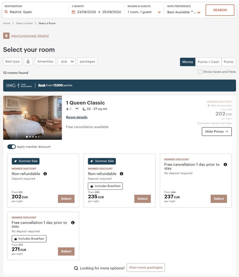 Verfügbarkeit des IHG Sommer Sale 2024 für Buchung bis 12.09.2024 im IC Madrid