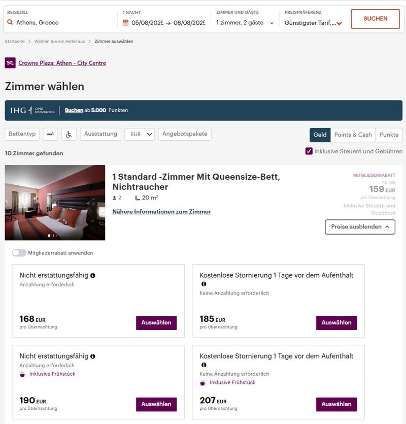 Generelle Verfügbarkeit im Crowne Plaza Athen