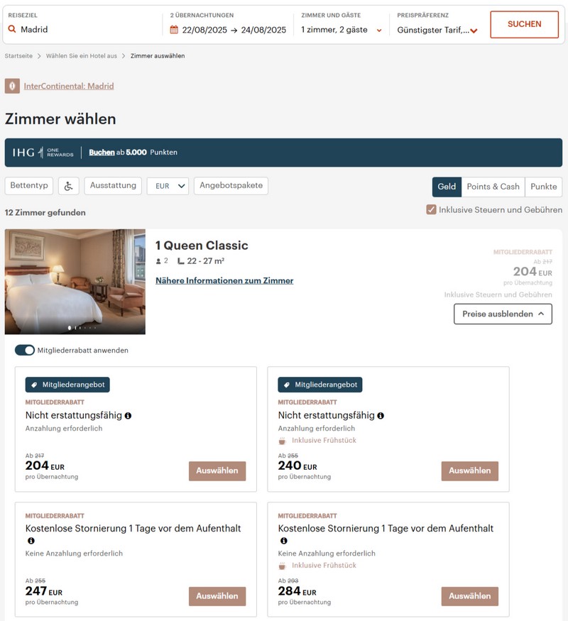 Verfügbarkeit des IHG Frühlings Sale 2025 für Buchung bis 15.07.2025 im IC Madrid