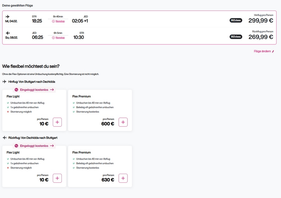 Preisbeispiel für Eurowings Business BIZClass von Stuttgart nach Dubai ab 550 EUR