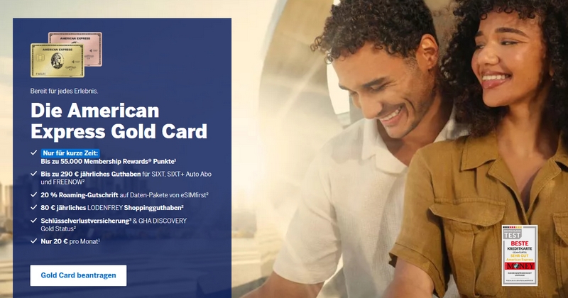 Aktion für die American Express Gold Kredikarte mit 50.000 Membership Rewards bis 10.11.2025