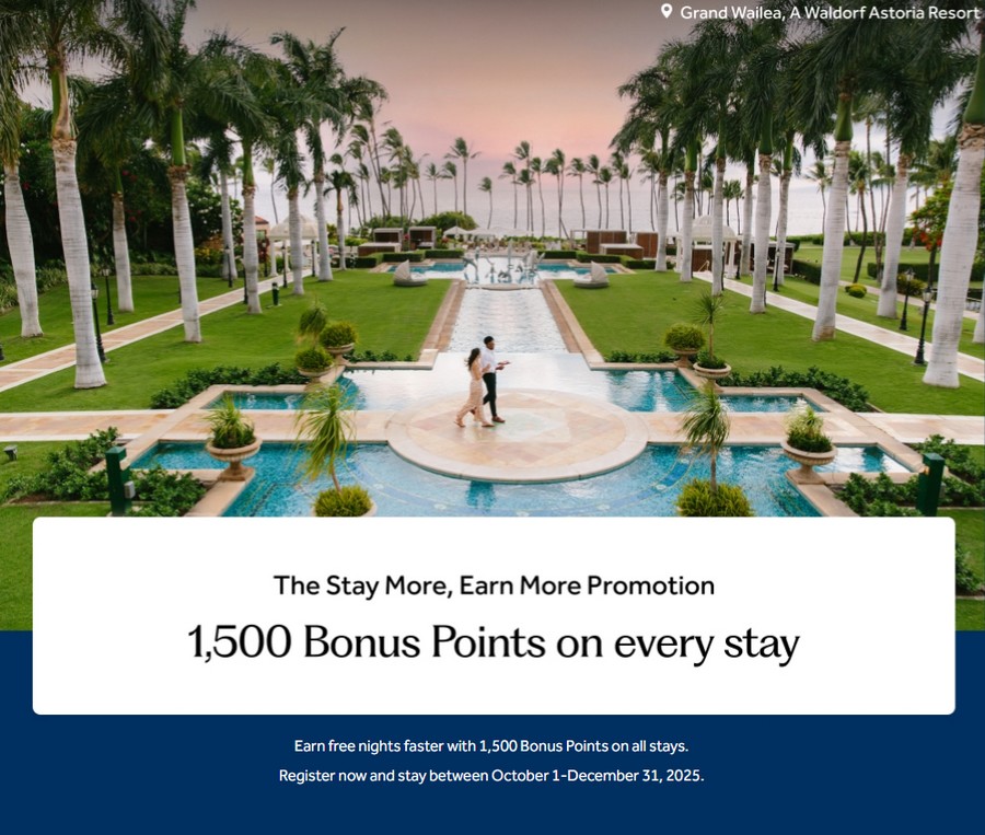 Hilton Stay More - Earn More Promotion mit 1.500 Punkten pro Aufenthalt bis Ende 2025