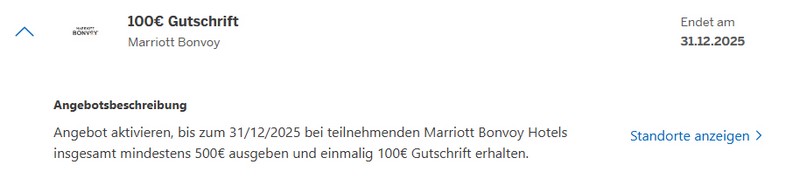 American Express Gutschrift von 100 EUR bei Zahlung bis 31.12.2025 in Marriott Hotels