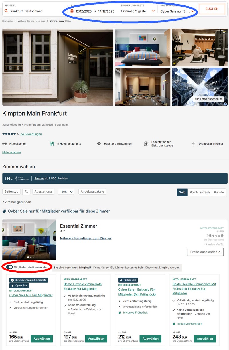 Verfügbarkeit des IHG Cyber Sale 2025 für Buchung bis 04.12.2025 im Kimpton Frankfurt