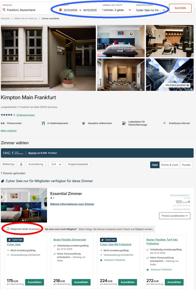 Verfügbarkeit des IHG Cyber Sale 2025 für Buchung bis 04.12.2025 im Kimpton Frankfurt
