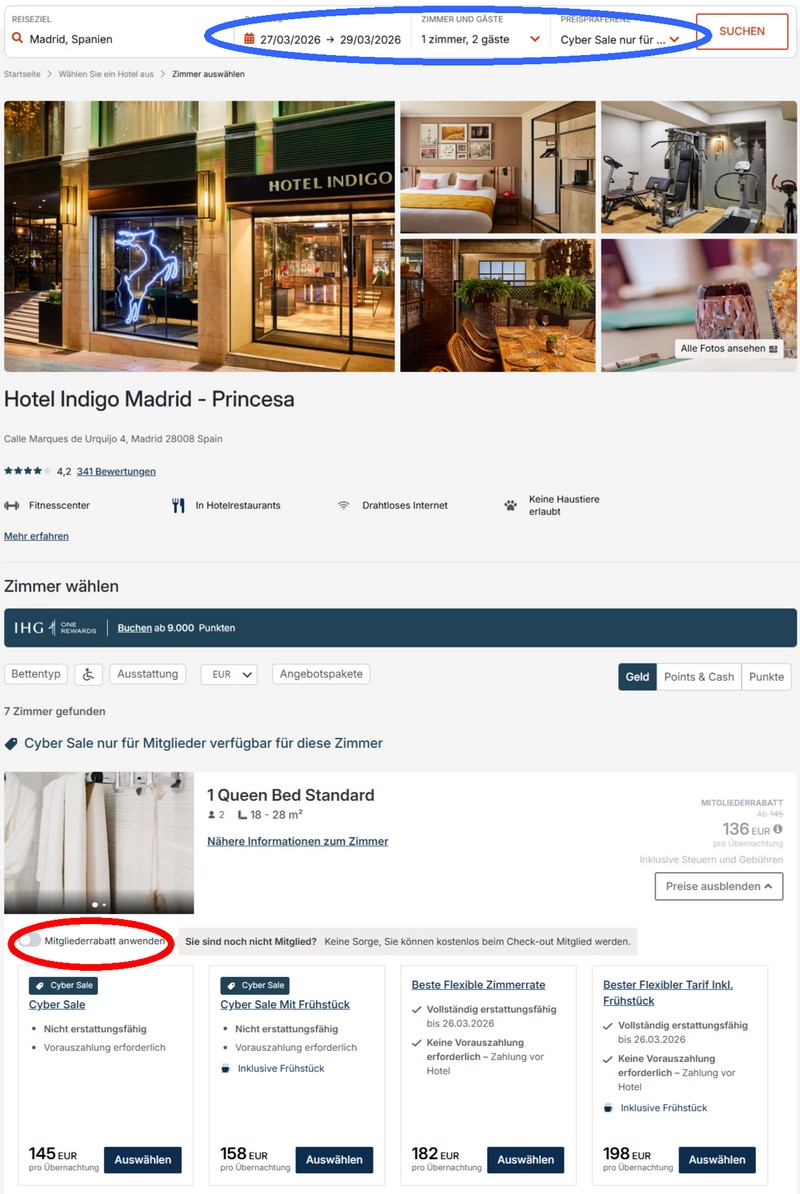 Verfügbarkeit des IHG Cyber Sale 2025 für Buchung bis 04.12.2025 im Indigo Madrid Princesa