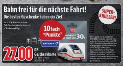 DB Geschenkkarten bei Edeka mit 3 EUR Rabatt bis 27.12.2025 und zehnfachen Payback Punkten