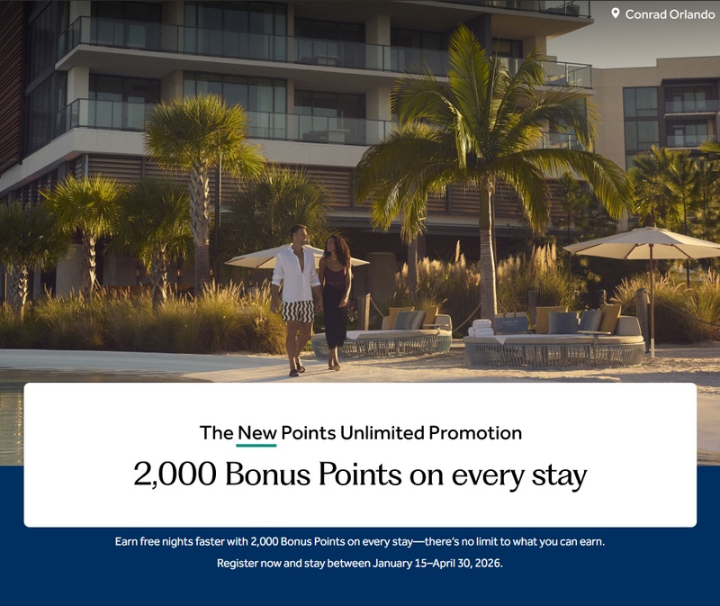 Hilton Points unlimited Promotion mit 2.000 Hilton Honors Punkten für Aufenthalte bis 30.04.2026