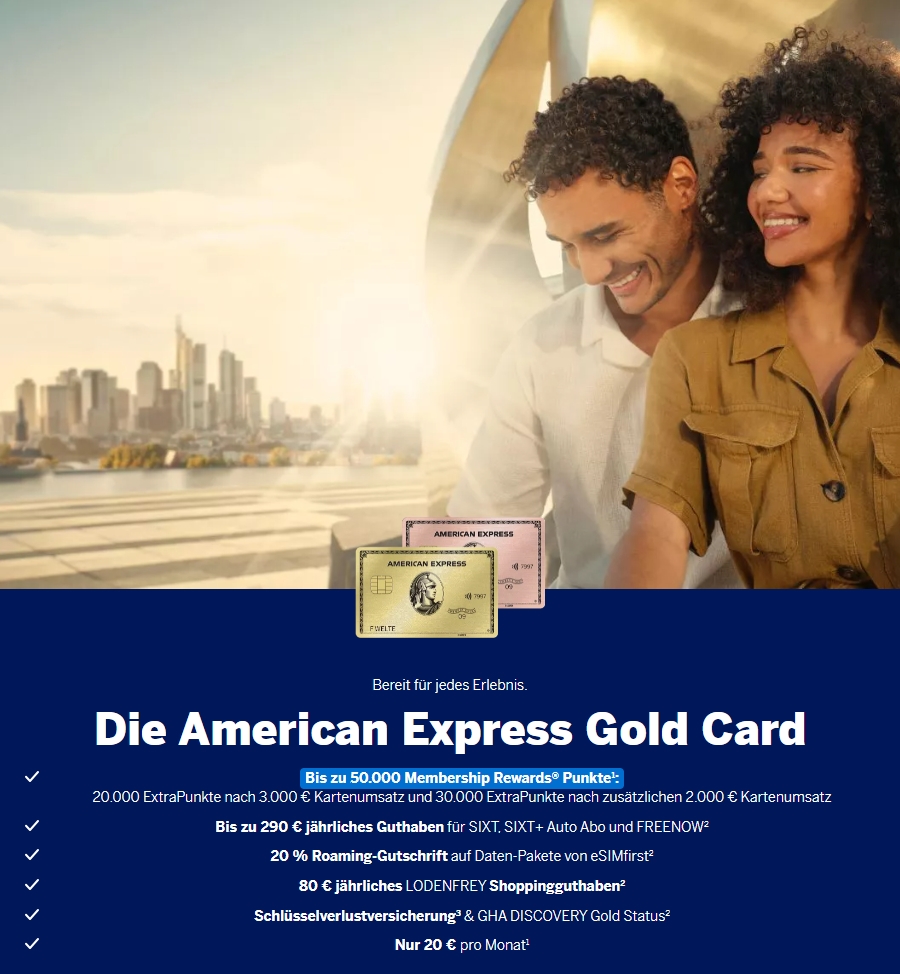 Aktion für die American Express Gold Kreditkarte mit 50.000 Membership Rewards