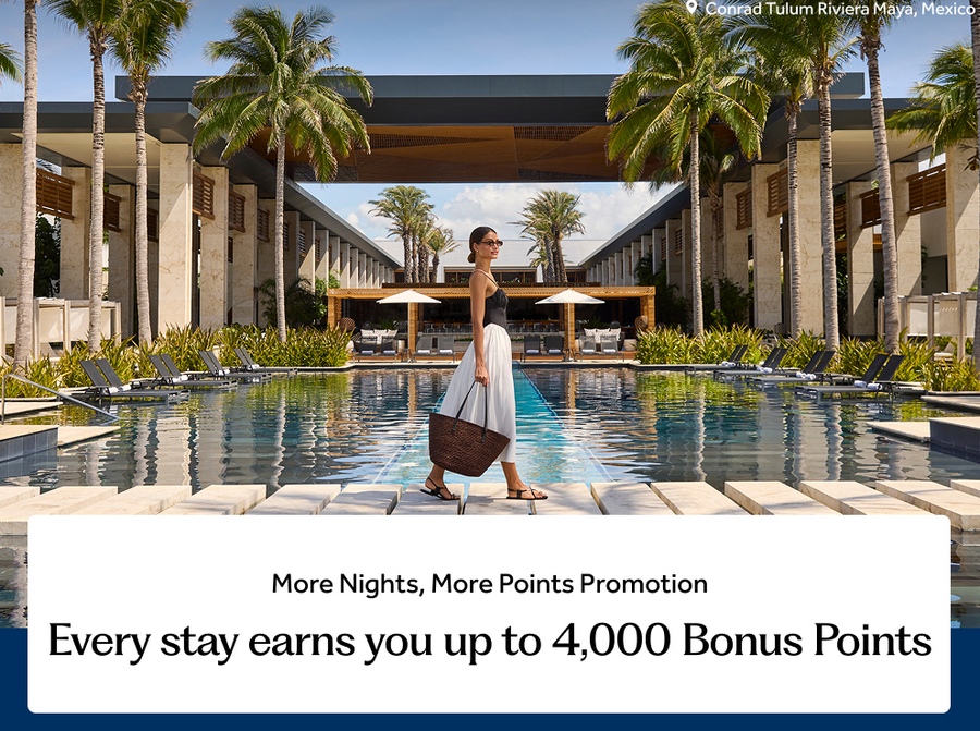 Hilton More Nights - More Points Sommer Promotion mit zwischen 2.000 und 4.000 Hilton Honors Punkten für Aufenthalte zwischen bis 01.06.2026 und 15.08.2026