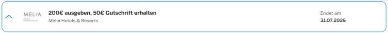 American Express Gutschrift von 50 EUR bei Melia Hotels bis 31.07.2026