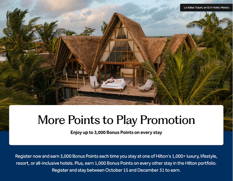 Hilton More Points to Play Herbst Promotion mit bis zu 3.000 Punkten pro Aufenthalt bis Ende 2026